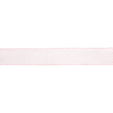 Pink and white woven dot 2 1/2" wired ribbon, adds a gentle, tactile touch to spring wreaths and table settings.