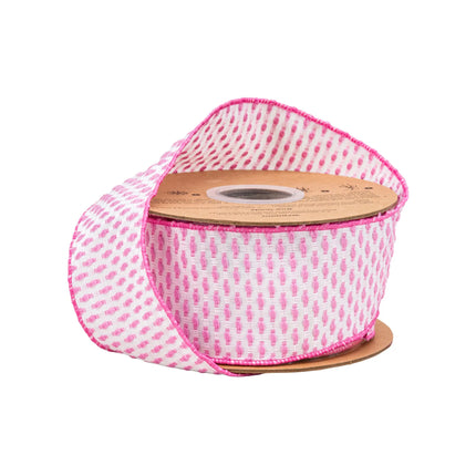 2 1/2" Pink White Woven Wired Ribbon for spring crafts and bows