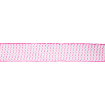 Pink and white woven wired ribbon, 2.5-inch width, ideal for wreaths