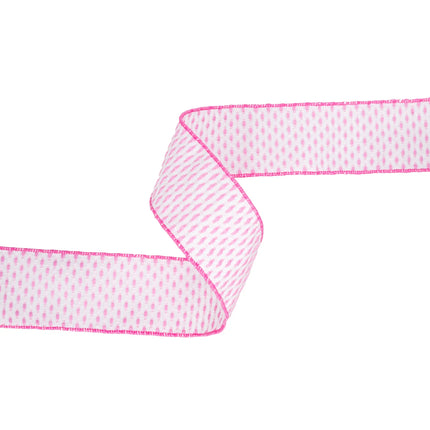 White ribbon with pink woven texture, 2.5" wired edge for decor