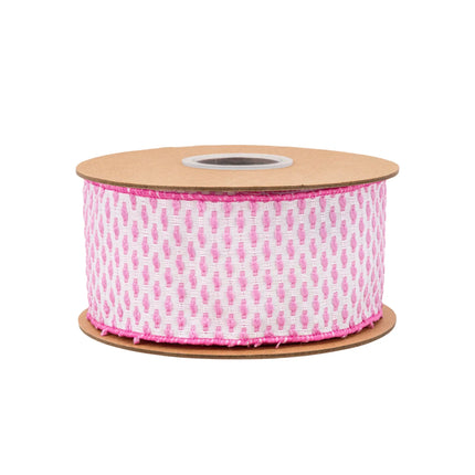 Pink/white woven wired ribbon, 2 1/2" width for gift wrapping
