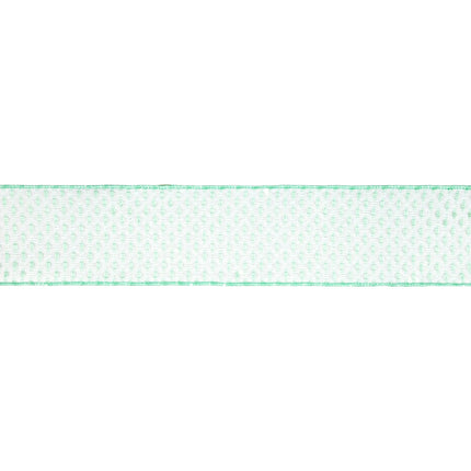 Green and white woven 2 1/2" wired ribbon, adds a fresh, organic touch to table settings and gift wrapping.