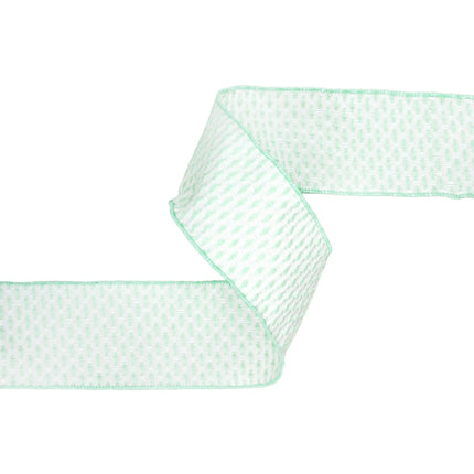 Textured green and white woven 2 1/2" wired ribbon, elevates farmhouse accents and plant pot decor.