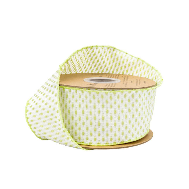 2 1/2" Wired Ribbon with lime green and white woven dot texture brightens spring wreaths 