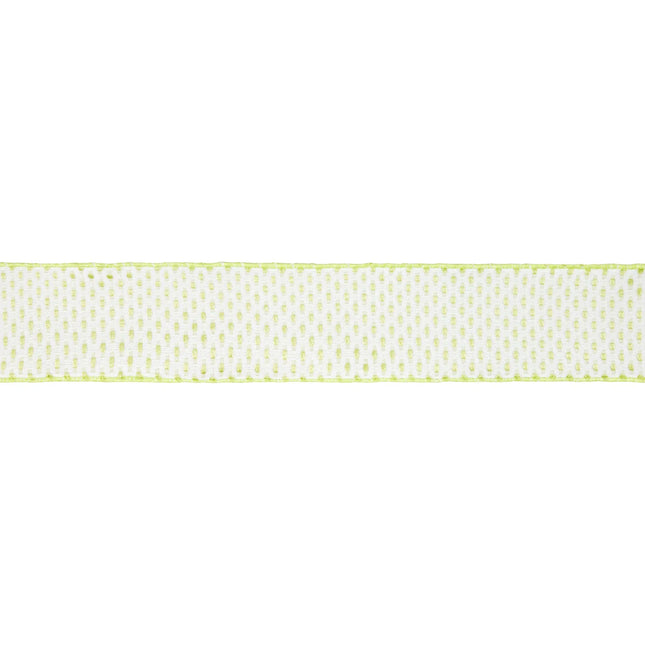 This lime green and white woven dot 2 1/2" wired ribbon adds fresh vibrancy to Easter decor and table settings.