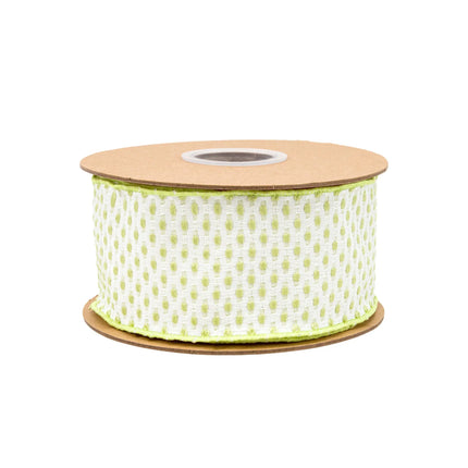 This textured lime green and white woven 2 1/2" wired ribbon elevates farmhouse styling 