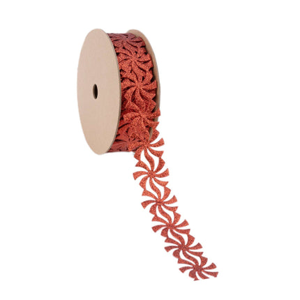 1 1/2" Ultrasonic Trim | Peppermint Red Glitter | 10 Yard Roll LA Ribbons Wholesale