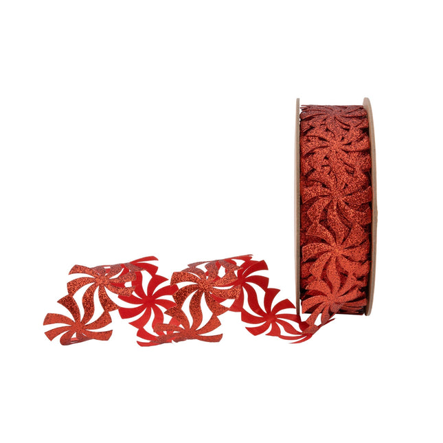 1 1/2" Ultrasonic Trim | Peppermint Red Glitter | 10 Yard Roll LA Ribbons Wholesale