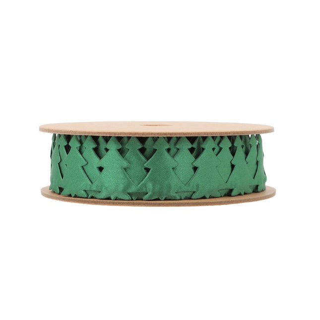7/8" Ultrasonic Trim | Green Christmas Tree | 10 Yard Roll LA Ribbons Wholesale