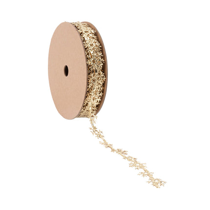 7/8" Ultrasonic Trim | Metallic Gold Snowflake | 10 Yard Roll LA Ribbons Wholesale