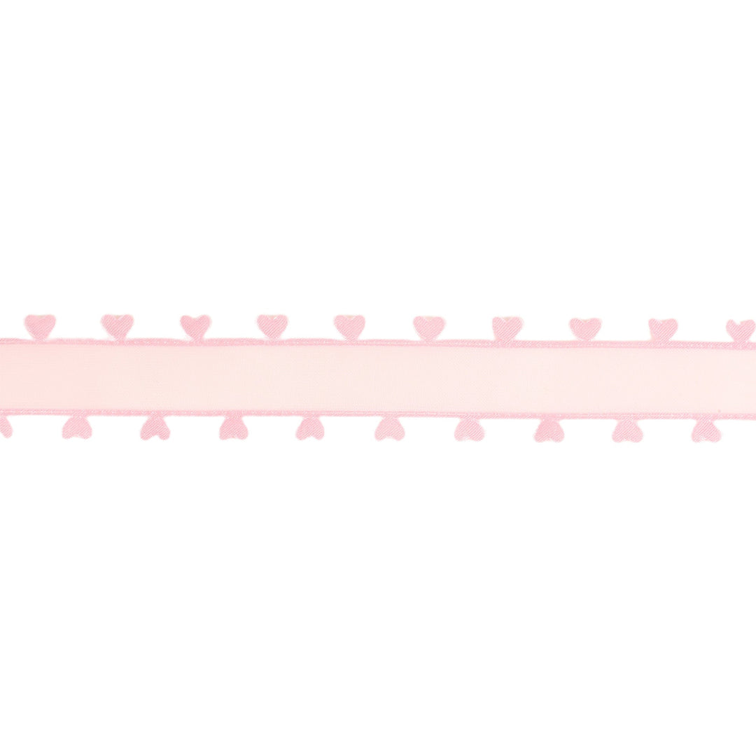 1" Organza Trim | Pink Heart Edging | 10 Yard Roll