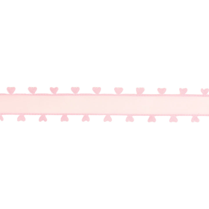 1" Organza Trim | Pink Heart Edging | 10 Yard Roll