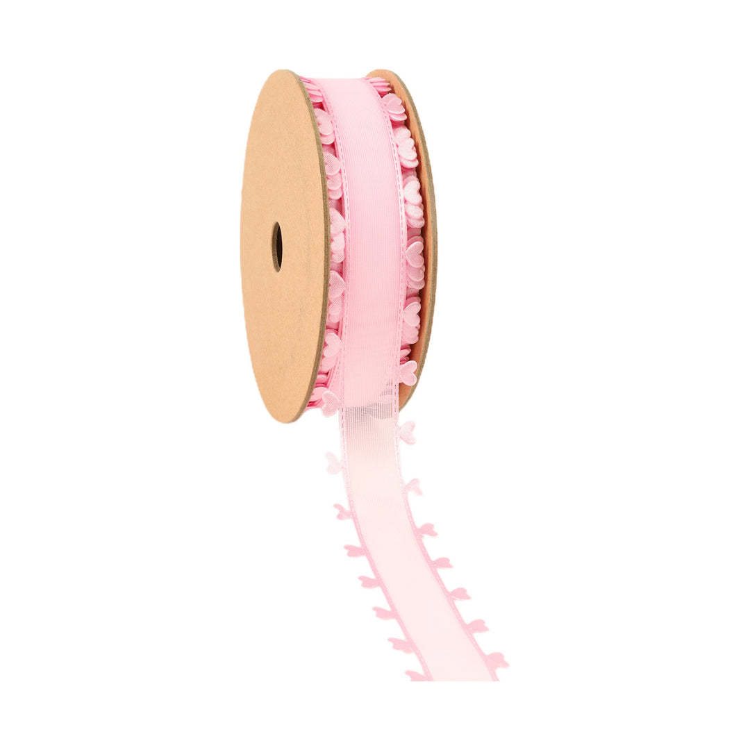 1" Organza Trim | Pink Heart Edging | 10 Yard Roll