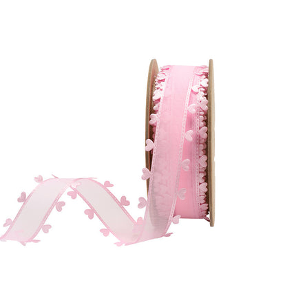 1" Organza Trim | Pink Heart Edging | 10 Yard Roll LaRibbons and Crafts