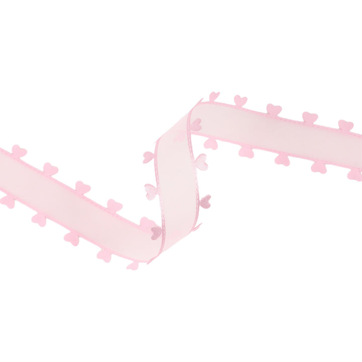 1" Organza Trim | Pink Heart Edging | 10 Yard Roll