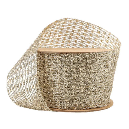 6" Wired Ribbon | Gold Stretch Tinsel Netting | 10 Yard Roll LaRibbons and Crafts