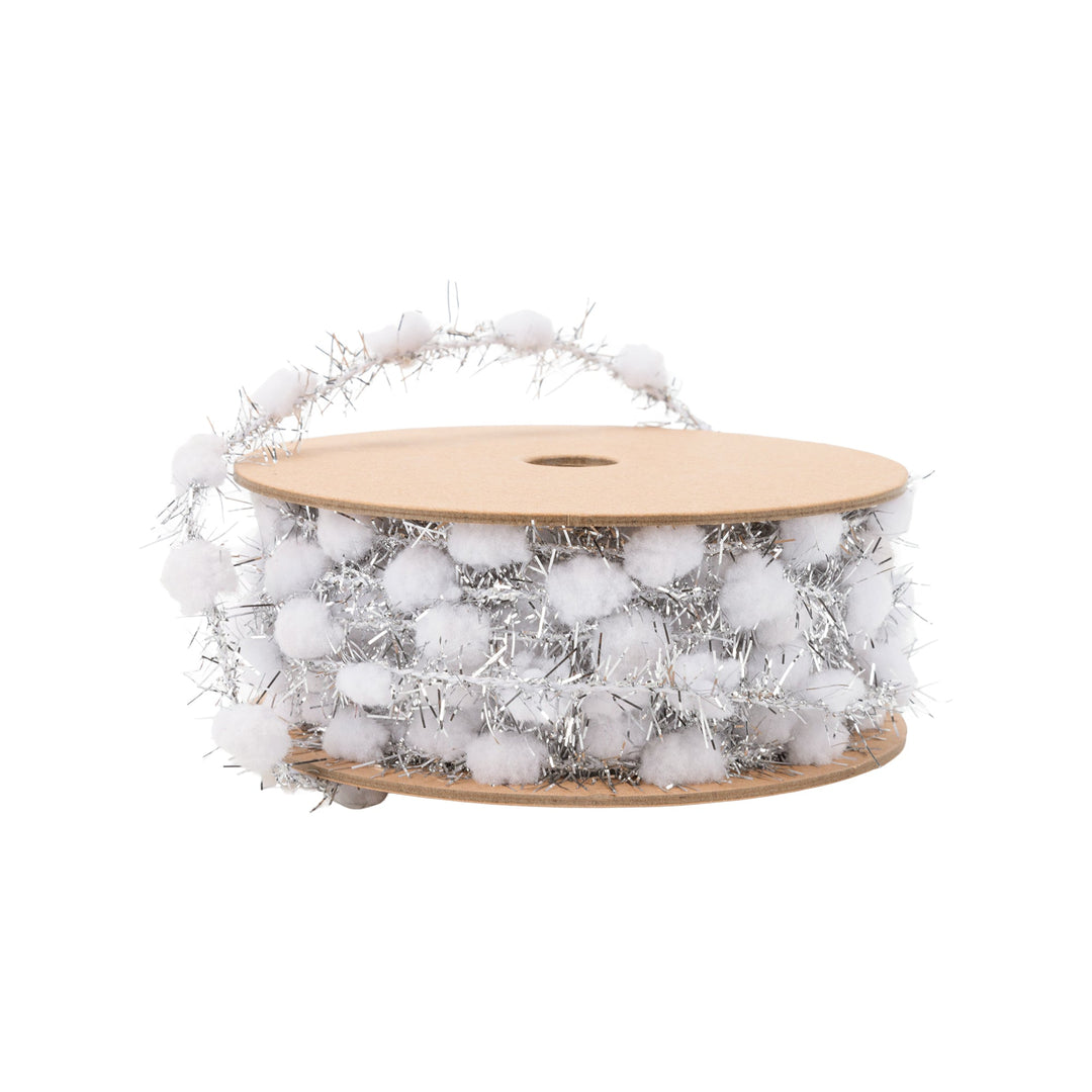 3/8" Tinsel Pom-Pom | White | 10 Yard Roll LaRibbons Wholesale