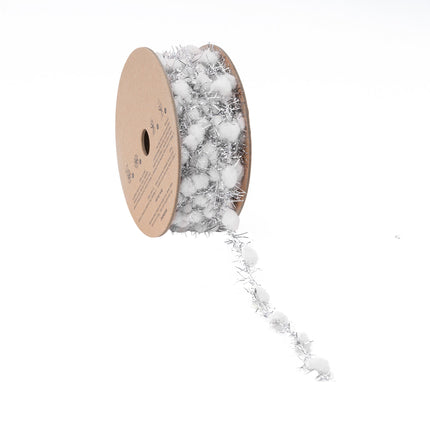 3/8" Tinsel Pom-Pom | White | 10 Yard Roll LaRibbons Wholesale