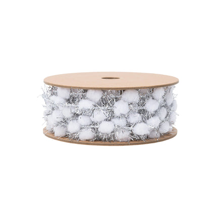 3/8" Tinsel Pom-Pom | White | 10 Yard Roll LaRibbons Wholesale