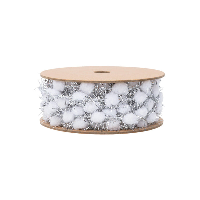 3/8" Tinsel Pom-Pom | White | 10 Yard Roll LaRibbons Wholesale
