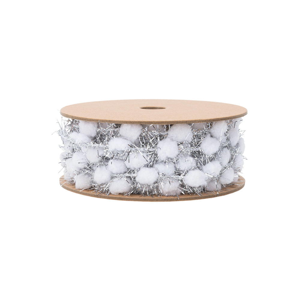 3/8" Tinsel Pom-Pom | White | 10 Yard Roll LaRibbons Wholesale