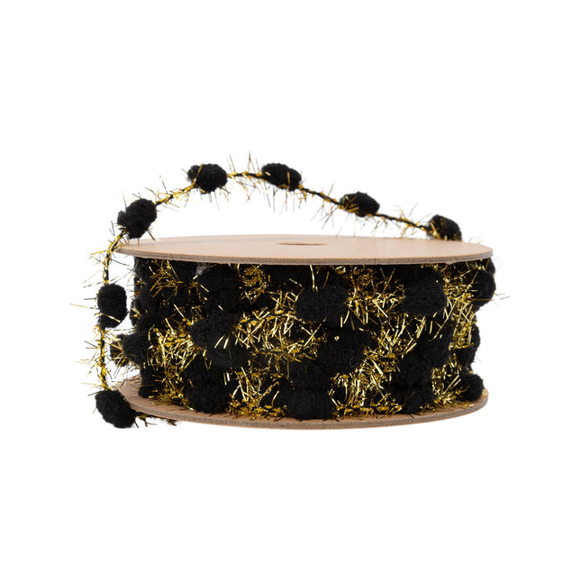 3/8" Tinsel Pom-Pom | Black | 10 Yard Roll LaRibbons Wholesale