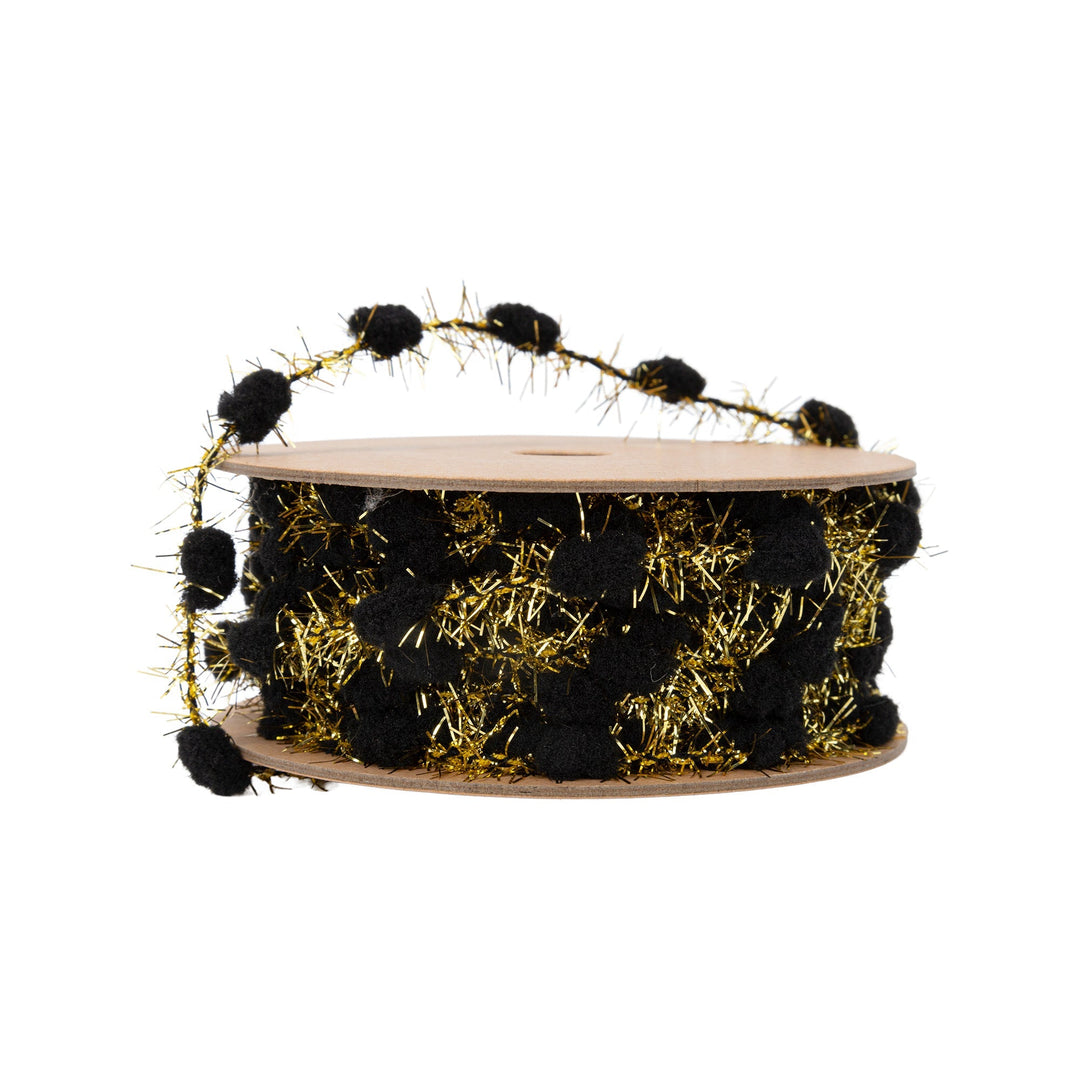 3/8" Tinsel Pom-Pom | Black | 10 Yard Roll LaRibbons Wholesale