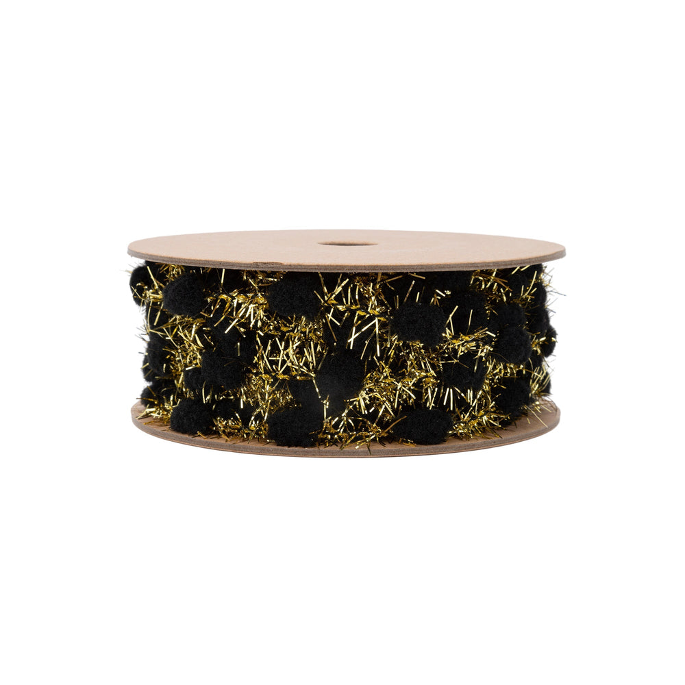 3/8" Tinsel Pom-Pom | Black | 10 Yard Roll LaRibbons Wholesale