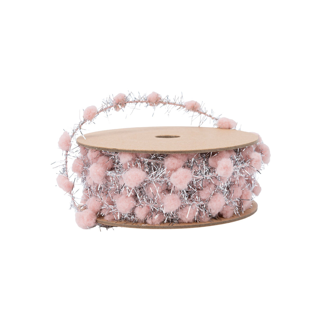 3/8" Tinsel Pom-Pom | Pink | 10 Yard Roll LaRibbons Wholesale