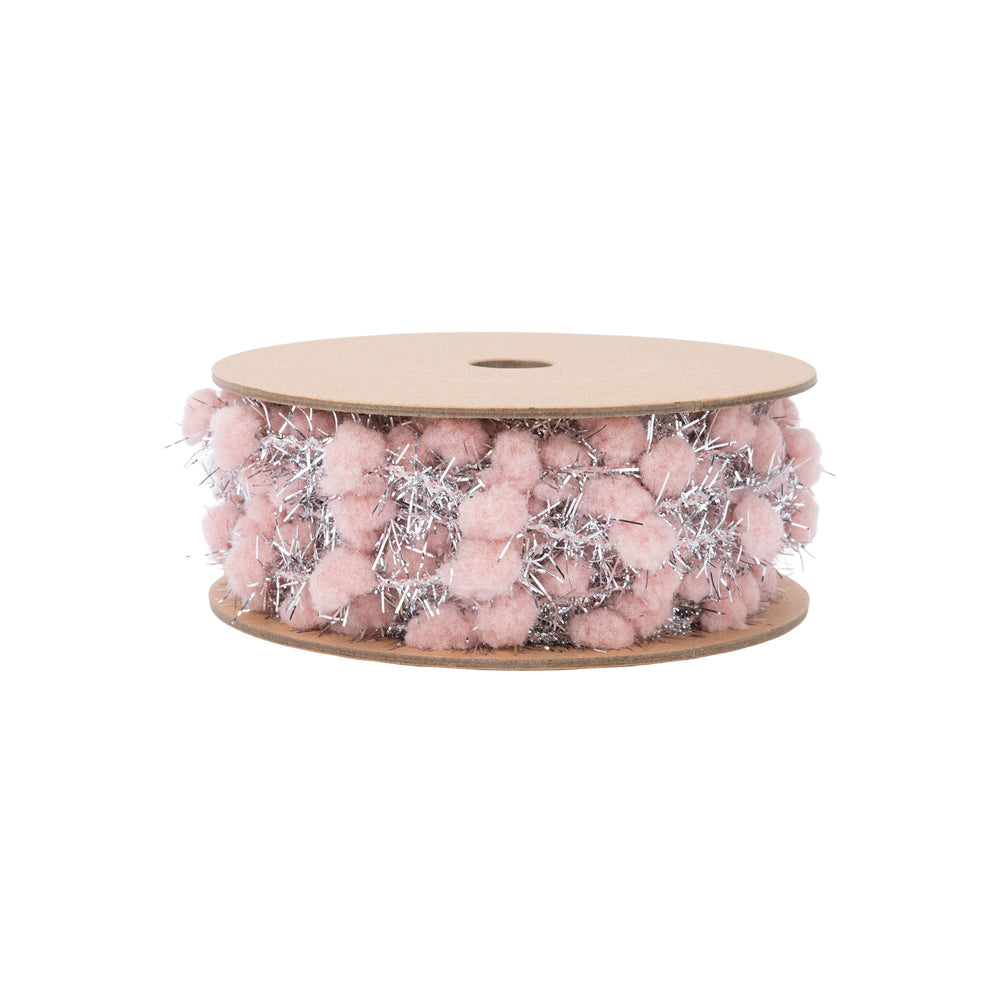 3/8" Tinsel Pom-Pom | Pink | 10 Yard Roll LaRibbons Wholesale