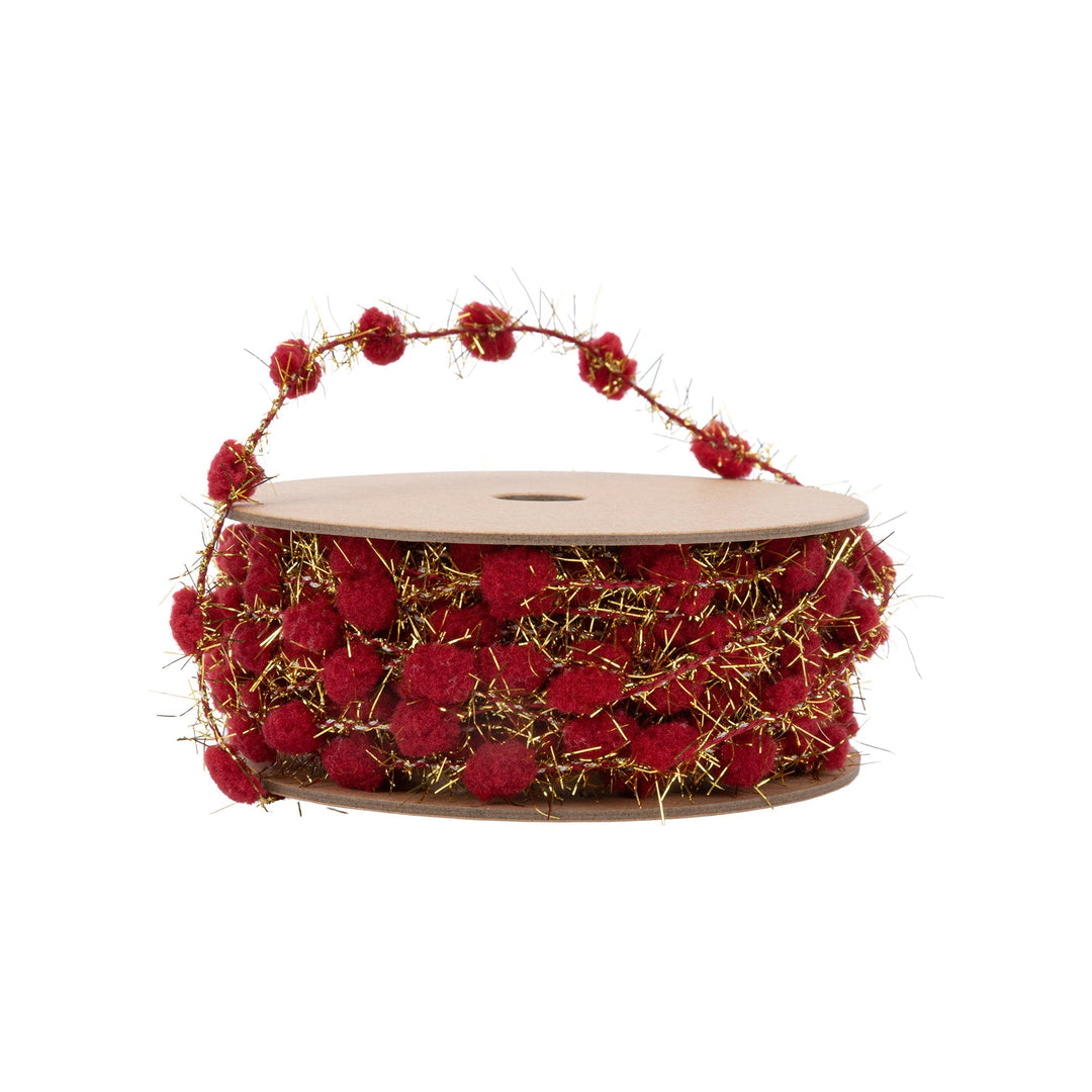 3/8" Tinsel Pom-Pom | Red | 10 Yard Roll LaRibbons Wholesale