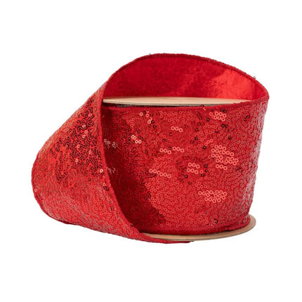4" Wired Ribbon | Red Scattered Sequins | 10 Yard Roll LaRibbons Wholesale