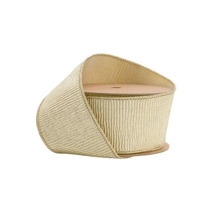 2 1/2" Wired Ribbon | Gold Metallic Pleated | 10 Yard Roll LA Ribbons Wholesale