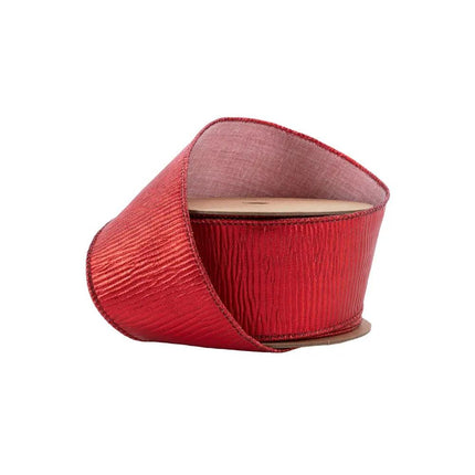 2 1/2" Wired Ribbon | Red Metallic Pleated | 10 Yard Roll LA Ribbons Wholesale