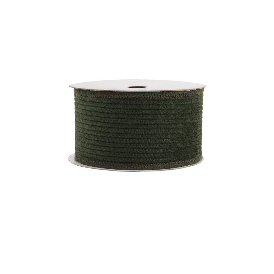 2 1/2" Wired Corduroy Ribbon | Green with Burlap Back | 5 Yard Roll