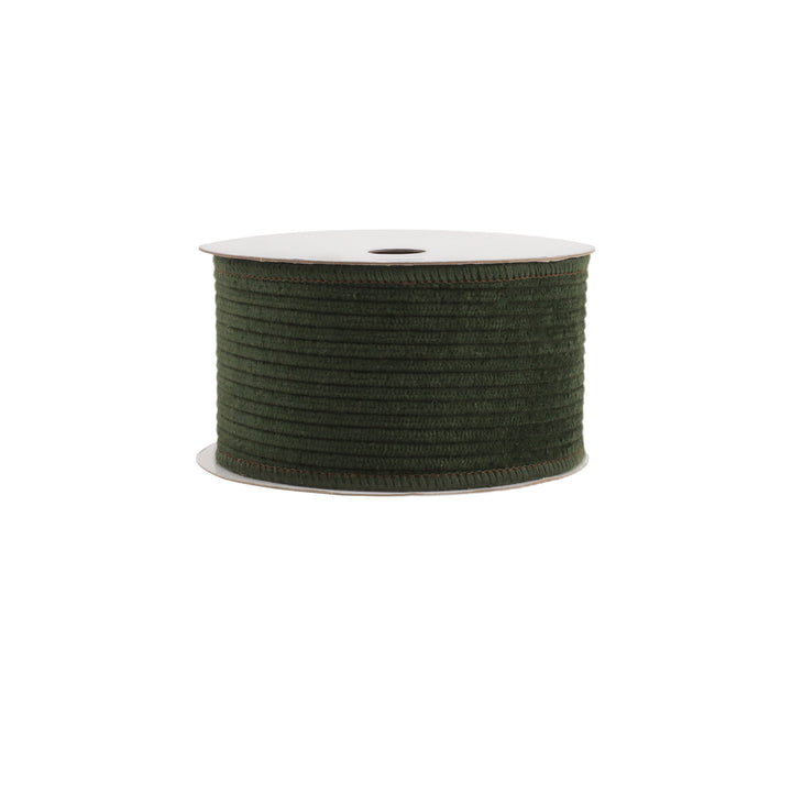 2 1/2" Wired Corduroy Ribbon | Green with Burlap Back | 5 Yard Roll