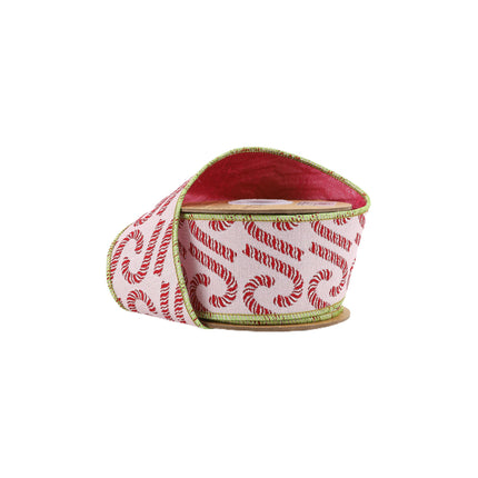 2 1/2" Wired Jacquard Ribbon | Candy Cane on Pink w/ Dupioni Back | 5 Yard Roll LaRibbons and Crafts