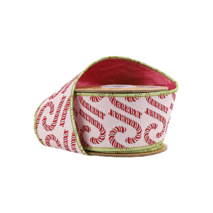 2 1/2" Wired Jacquard Ribbon | Candy Cane on Pink w/ Dupioni Back | 5 Yard Roll LaRibbons and Crafts
