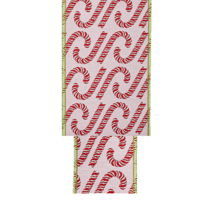 2 1/2" Wired Jacquard Ribbon | Candy Cane on Pink w/ Dupioni Back | 5 Yard Roll LaRibbons and Crafts