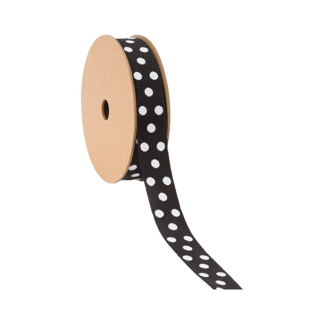 7/8" Double-Sided Jacquard Polka Dot Black/White | 10 Yard Roll LaRibbons Wholesale