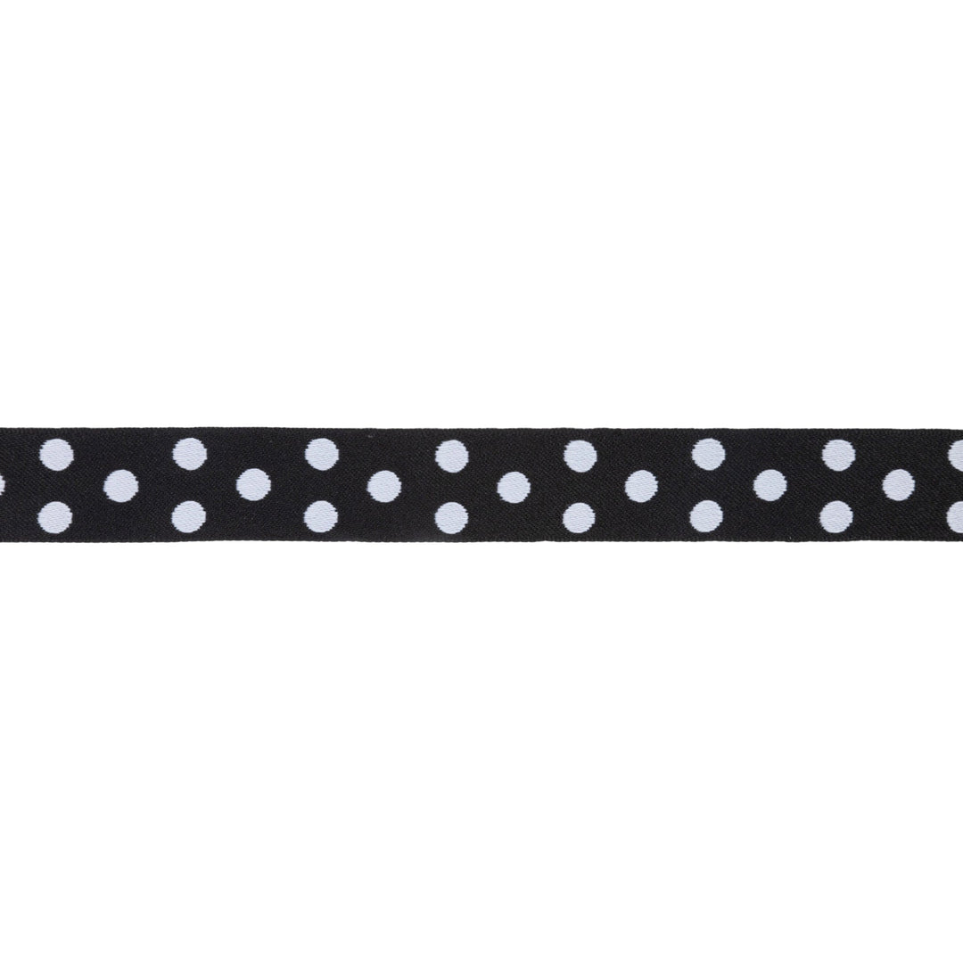 7/8" Double-Sided Jacquard Polka Dot Black/White | 10 Yard Roll LaRibbons Wholesale