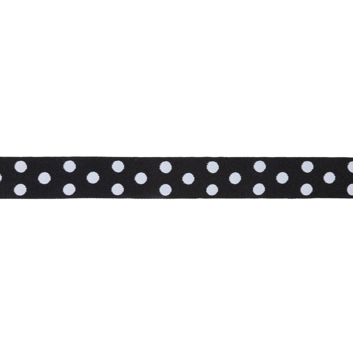 7/8" Double-Sided Jacquard Polka Dot Black/White | 10 Yard Roll LaRibbons Wholesale