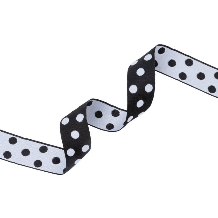 7/8" Double-Sided Jacquard Polka Dot Black/White | 10 Yard Roll LaRibbons Wholesale