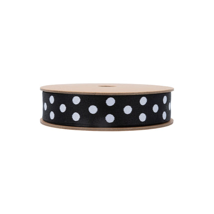 7/8" Double-Sided Jacquard Polka Dot Black/White | 10 Yard Roll LaRibbons Wholesale