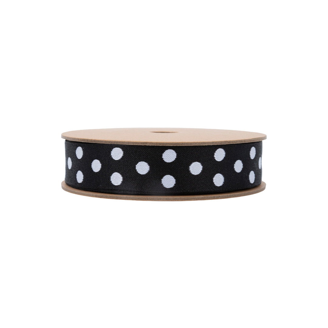 7/8" Double-Sided Jacquard Polka Dot Black/White | 10 Yard Roll LaRibbons Wholesale