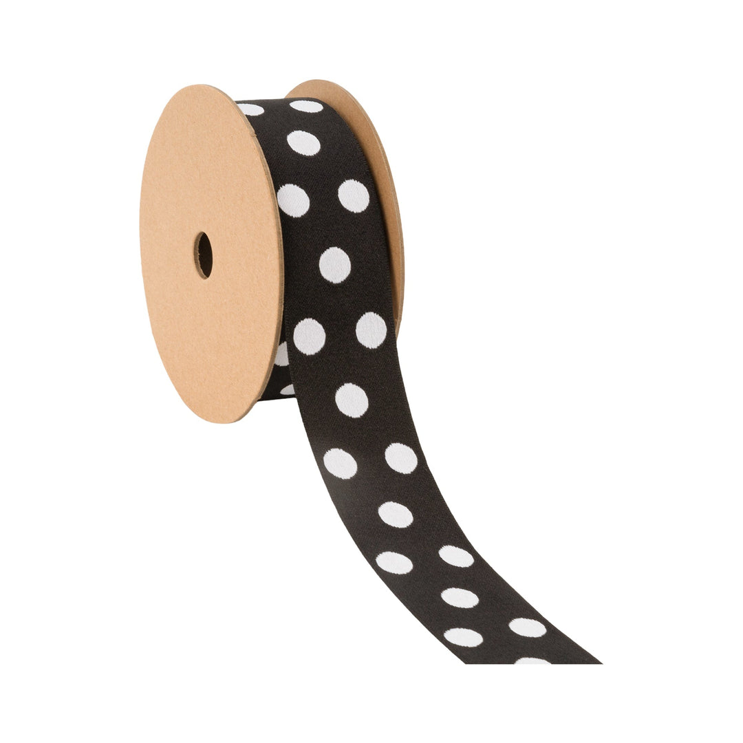 1 1/2" Double-Sided Jacquard Ribbon | Polka Dot Black/White | 10 Yard Roll LaRibbons Wholesale
