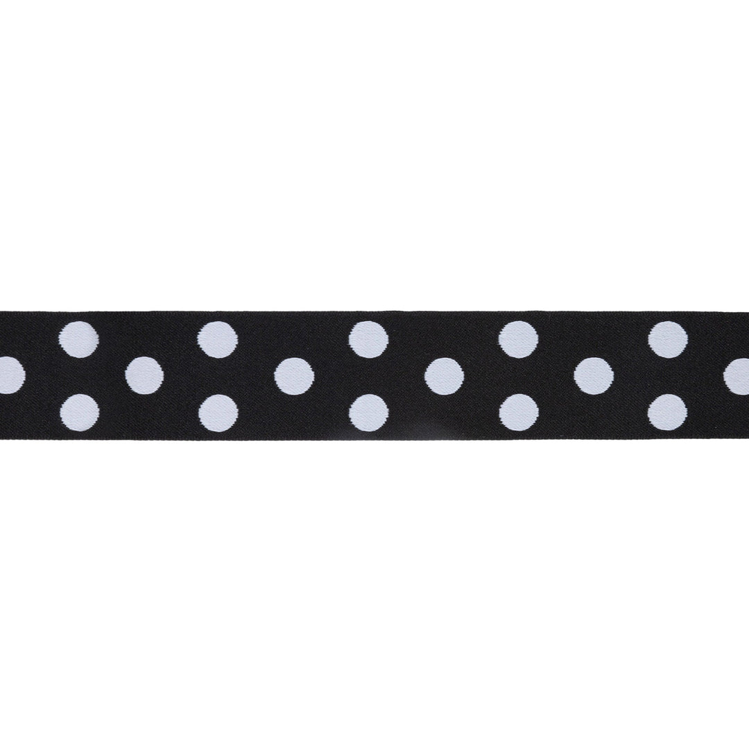 1 1/2" Double-Sided Jacquard Ribbon | Polka Dot Black/White | 10 Yard Roll LaRibbons Wholesale