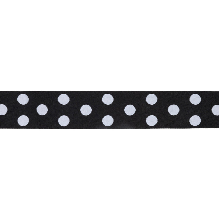 1 1/2" Double-Sided Jacquard Ribbon | Polka Dot Black/White | 10 Yard Roll LaRibbons Wholesale