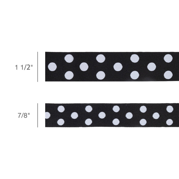 1 1/2" Double-Sided Jacquard Ribbon | Polka Dot Black/White | 10 Yard Roll LaRibbons Wholesale