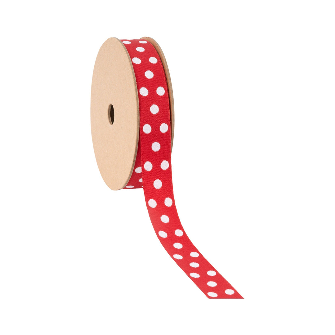 7/8" Double-Sided Jacquard Ribbon | Polka Dot Red/White | 10 Yard Roll LaRibbons Wholesale